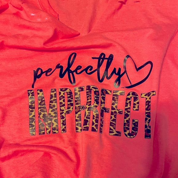 NWT Pink with Cheetah Writing “Perfectly Imperfect” heart and distressed look - Picture 1 of 3